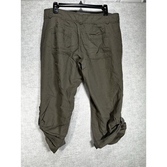 Paper Tee 100% Linen Straight Leg Cropped Pants Gray Green Capri Size 13 - Picture 5 of 6
